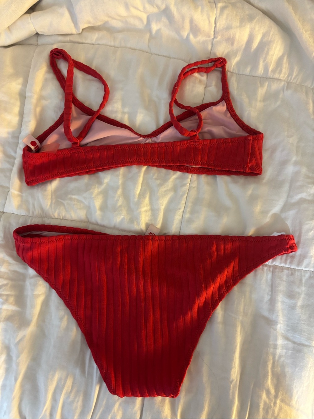 Solid & Striped  Red Ribbed Bikini Set - Picture 2 of 2